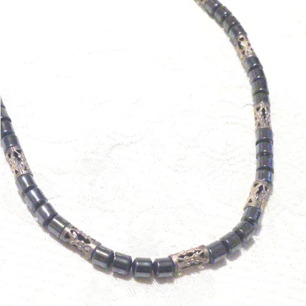 Vintage Hematite and Silver Bead Necklace